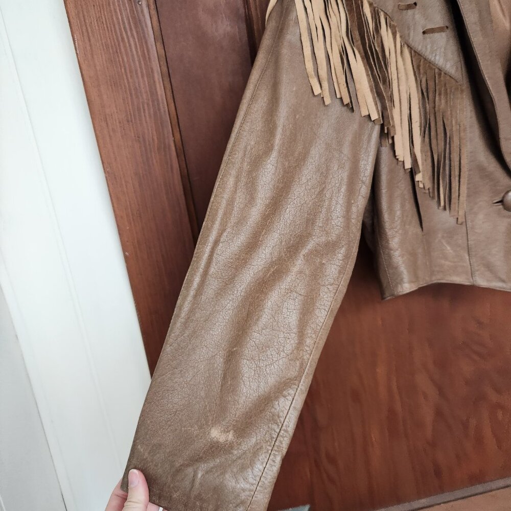 Vintage American Leather Genuine Leather Fringed Cropped Jacket - Picture 2 of 13